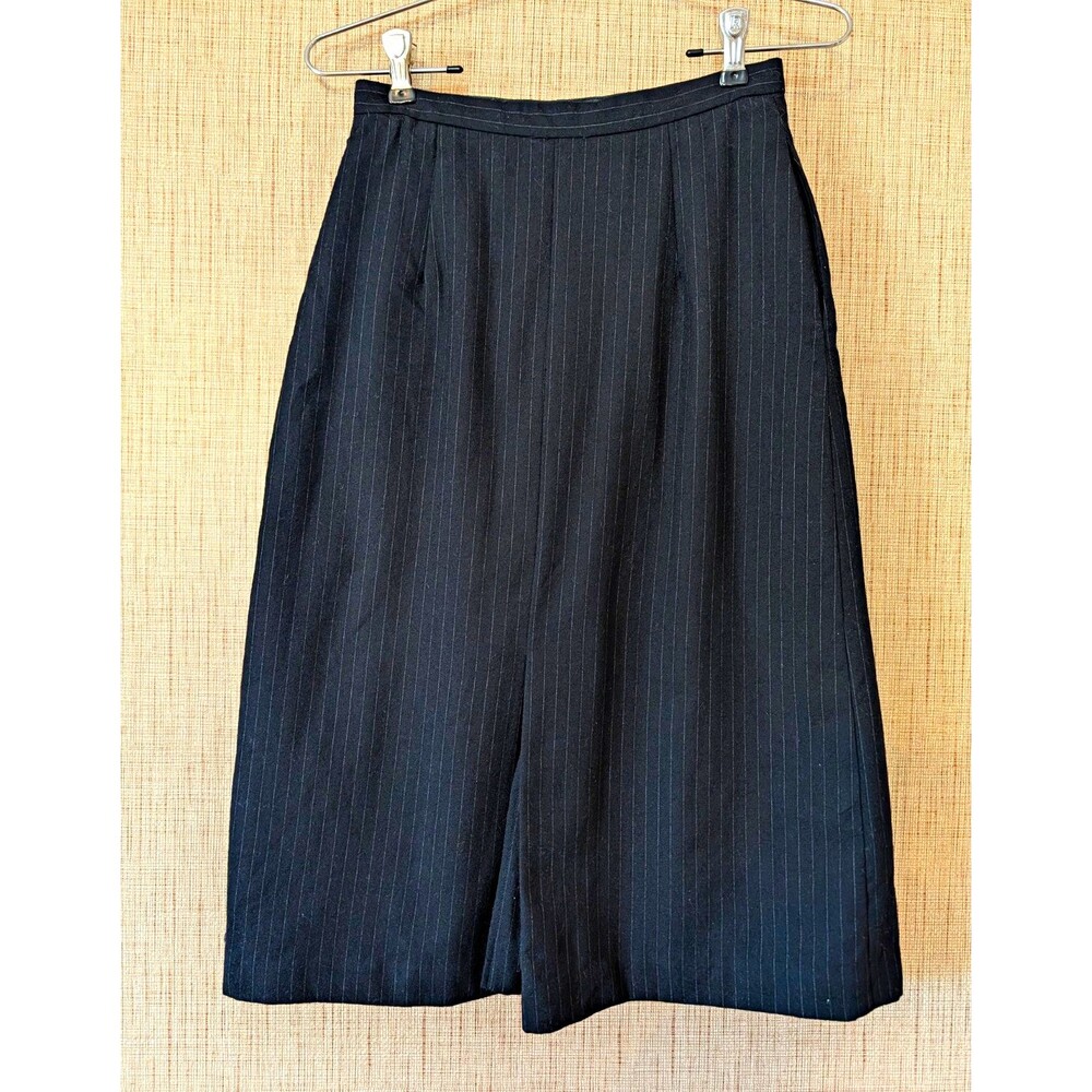 Tahari Women's Black Pinstripe A-Line Knee-Length Wool Skirt, Size 6